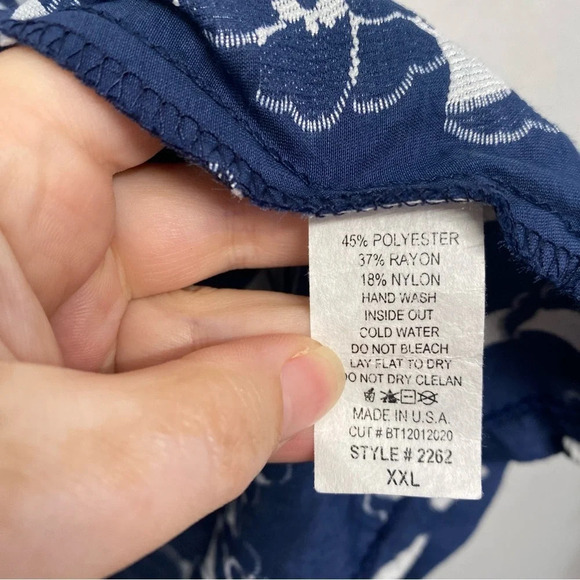 Yushi Navy Floral Pearl Button Front Textured Jacket XXL Lagenlook Art to Wear - Picture 5 of 6